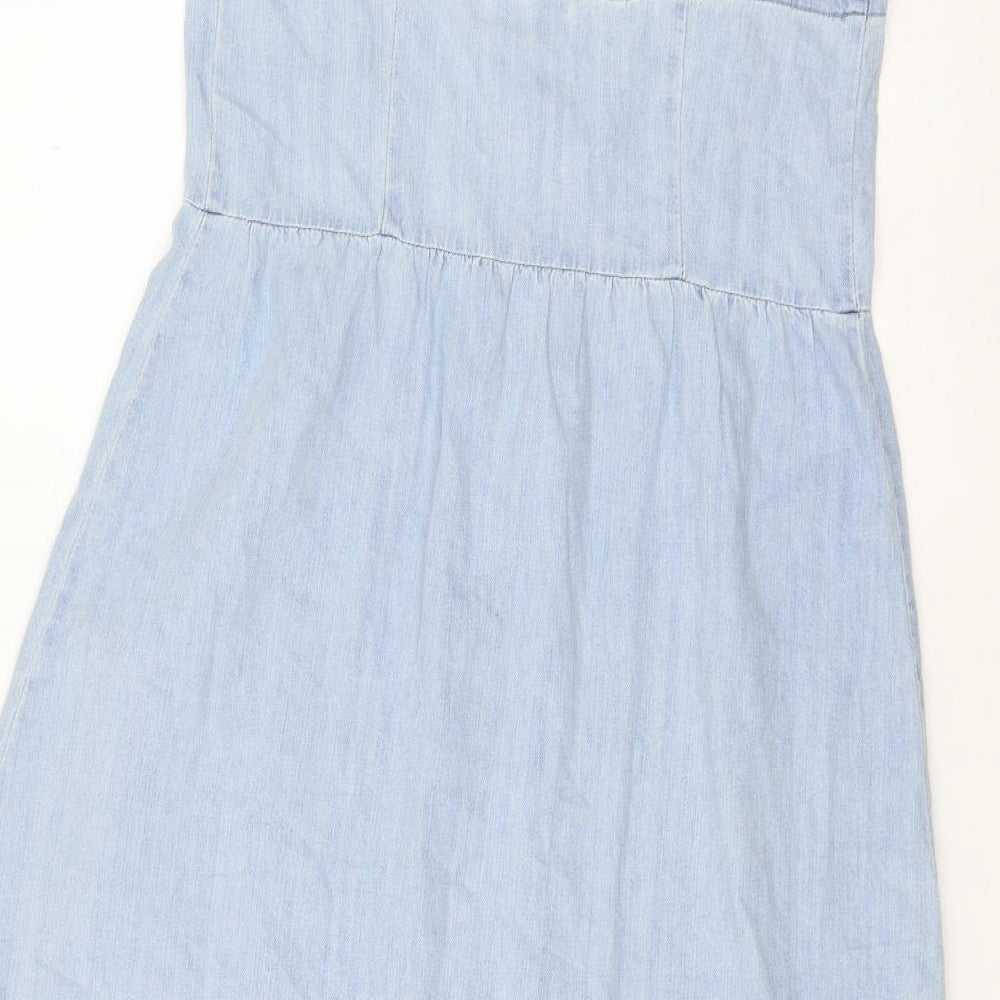 Gap Womens Blue 100% Cotton Pinafore/Dungaree Dress Size 10 Square Neck Button