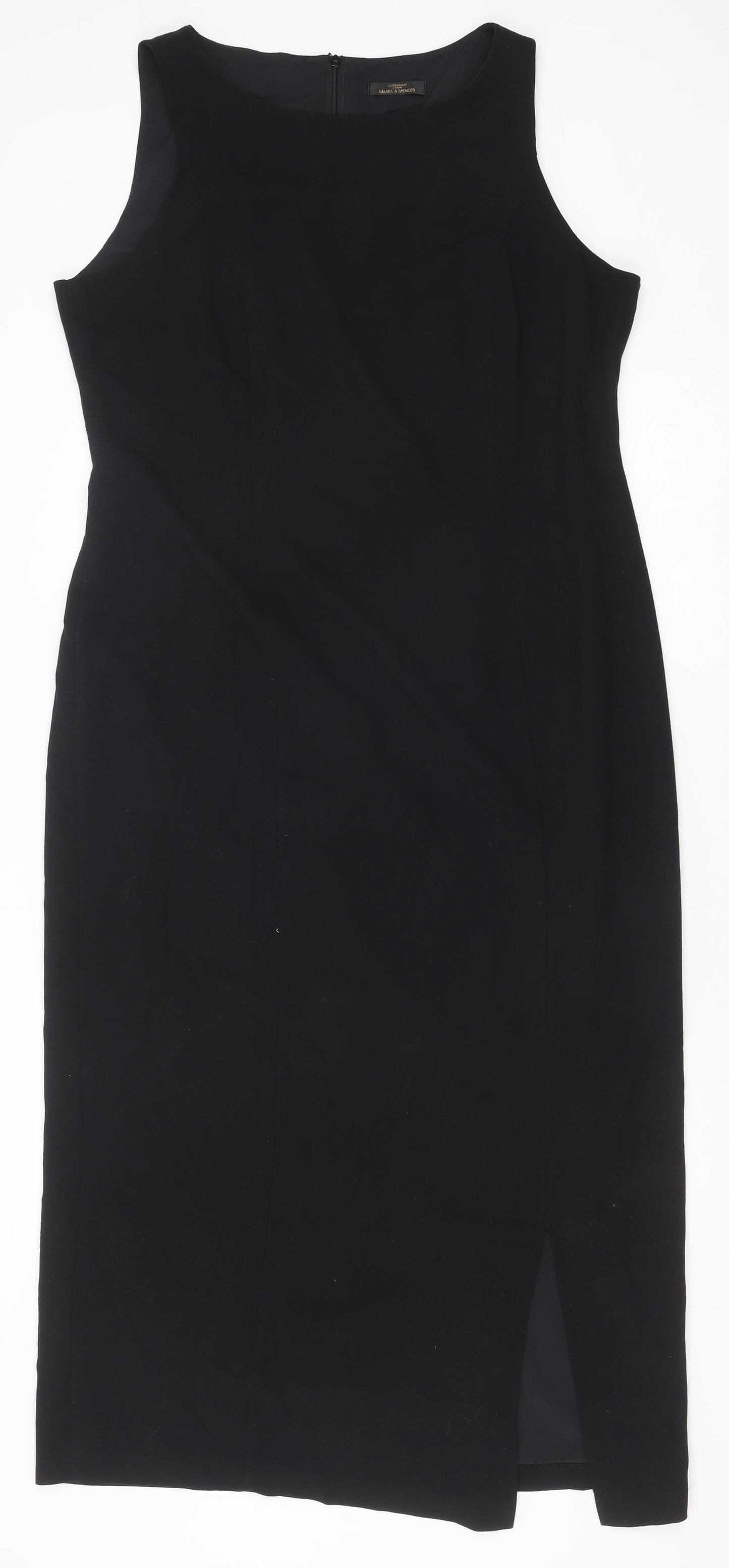 Marks and Spencer Womens Black Polyester A-Line Size 18 Round Neck Zip