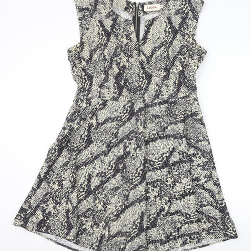Louche Womens Black Animal Print Polyester Trapeze & Swing Size 16 V-Neck Zip - Snakeskin Pattern