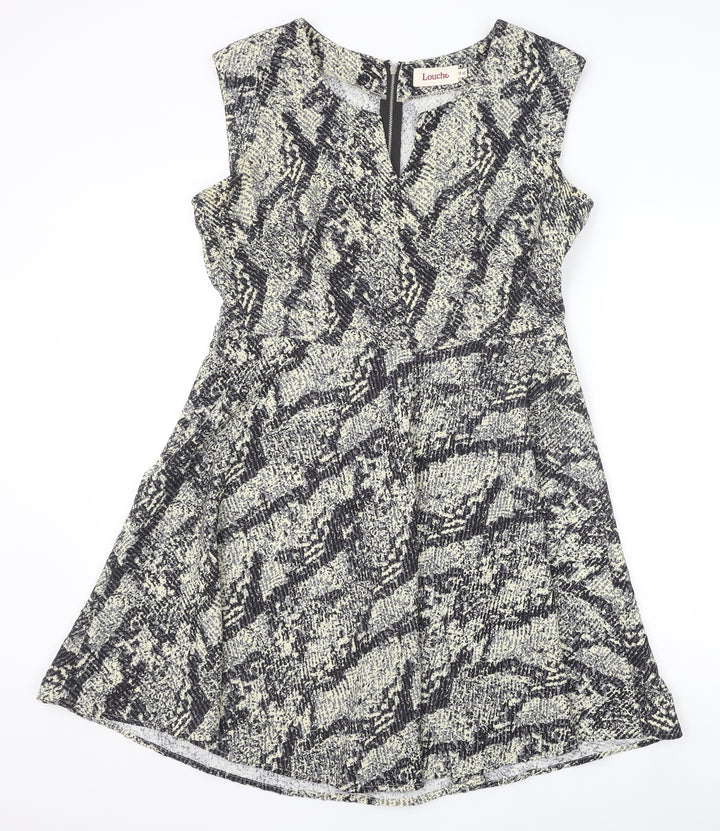 Louche Womens Black Animal Print Polyester Trapeze & Swing Size 16 V-Neck Zip - Snakeskin Pattern