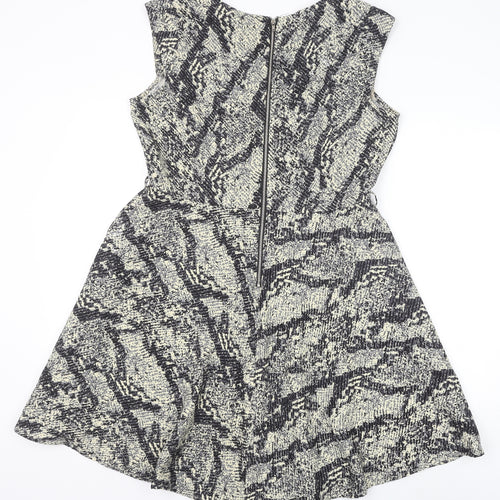Louche Womens Black Animal Print Polyester Trapeze & Swing Size 16 V-Neck Zip - Snakeskin Pattern