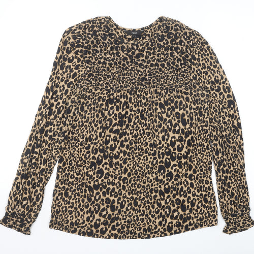 NEXT Womens Black Animal Print Viscose Basic Blouse Size 8 Scoop Neck - Leopard Print