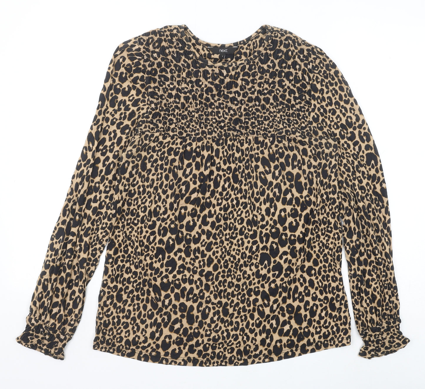 NEXT Womens Black Animal Print Viscose Basic Blouse Size 8 Scoop Neck - Leopard Print