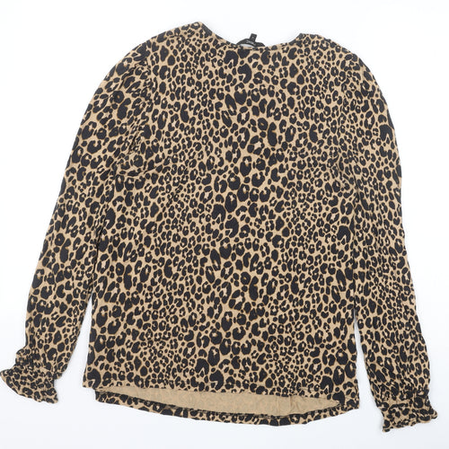 NEXT Womens Black Animal Print Viscose Basic Blouse Size 8 Scoop Neck - Leopard Print
