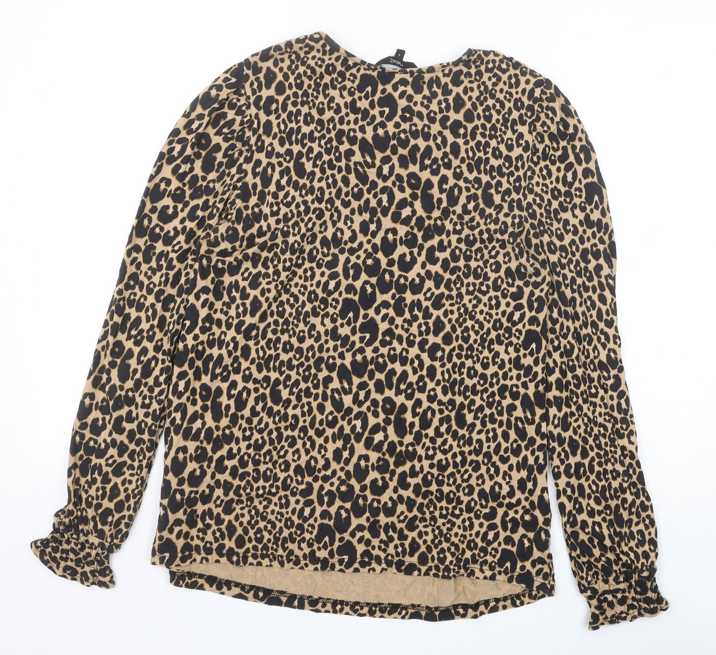 NEXT Womens Black Animal Print Viscose Basic Blouse Size 8 Scoop Neck - Leopard Print