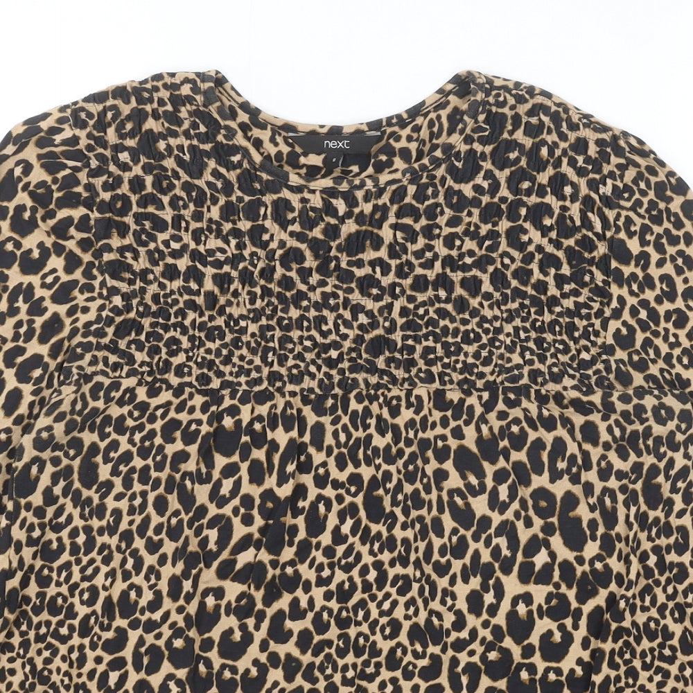 NEXT Womens Black Animal Print Viscose Basic Blouse Size 8 Scoop Neck - Leopard Print