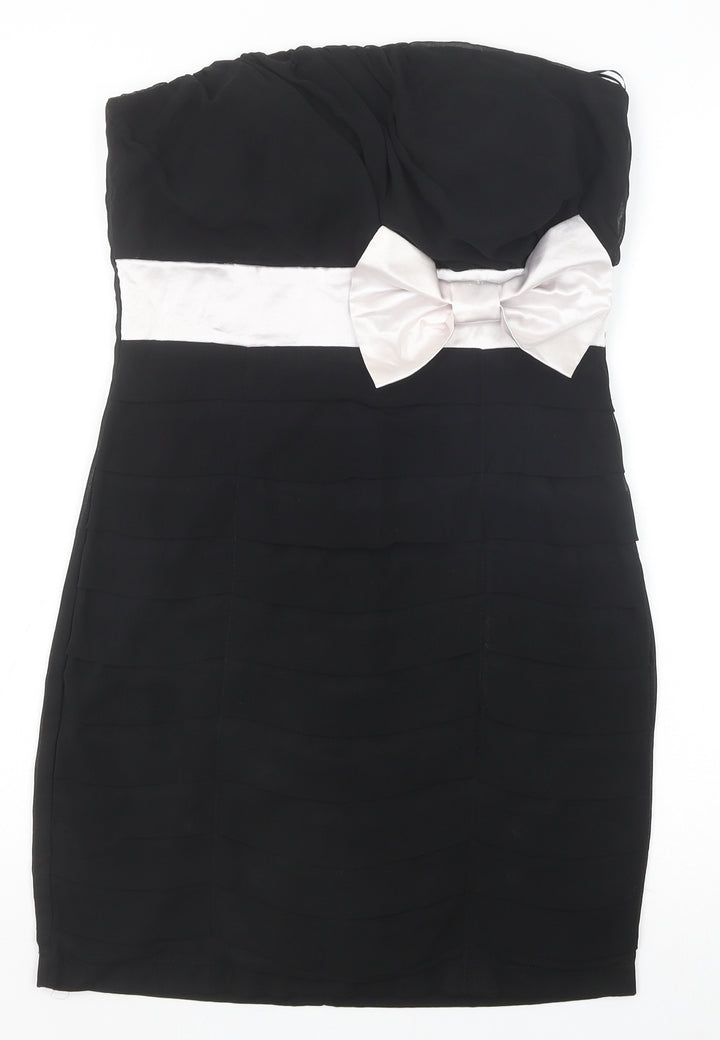 Quiz Womens Black Polyester Bodycon Size 10 Off the Shoulder Zip