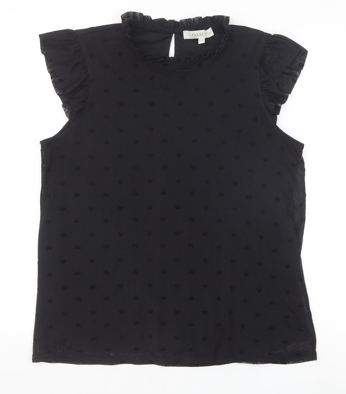 Oasis Womens Black Geometric Polyester Basic Tank Size M Scoop Neck - Hearts