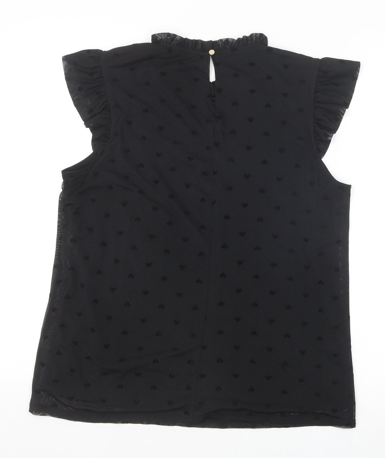Oasis Womens Black Geometric Polyester Basic Tank Size M Scoop Neck - Hearts