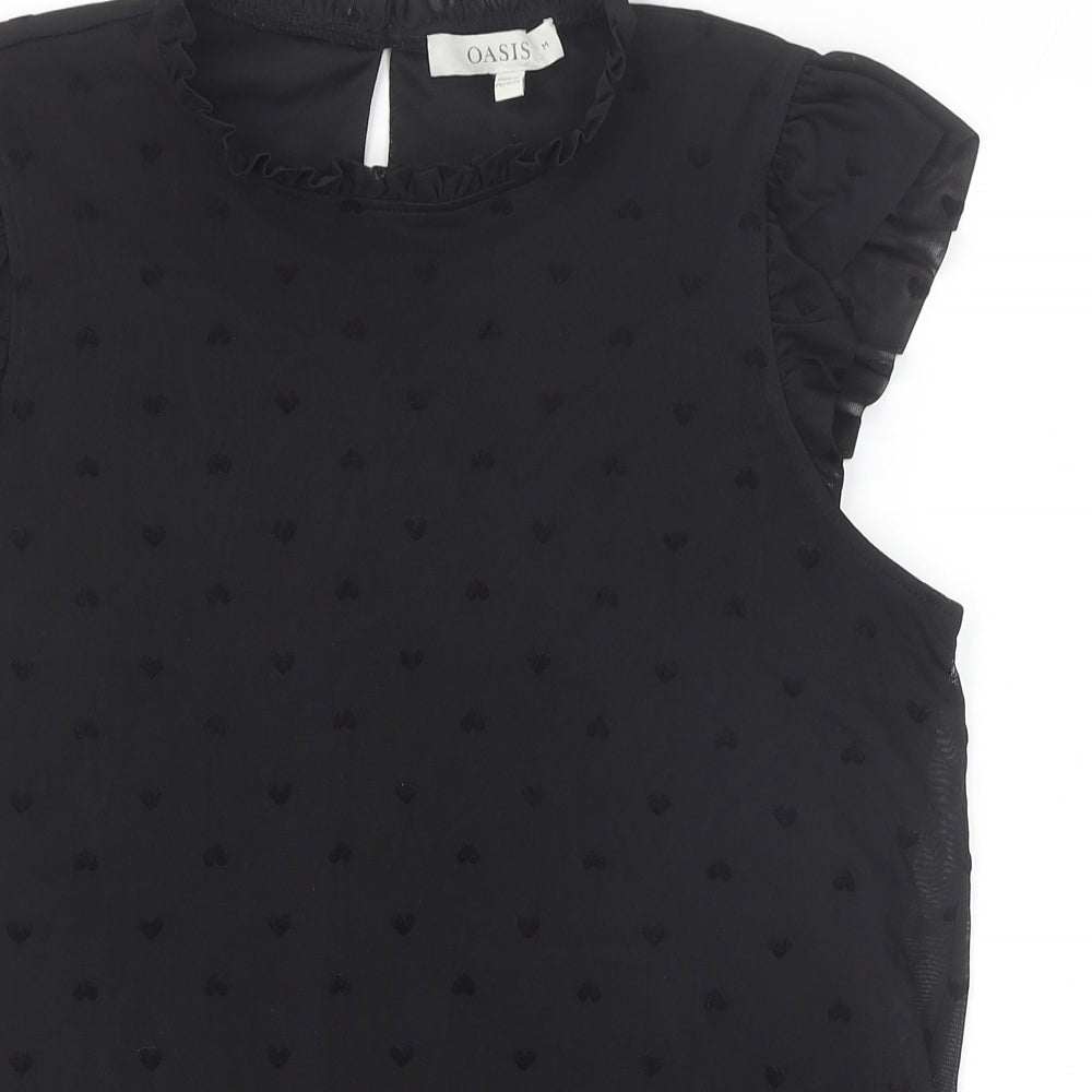 Oasis Womens Black Geometric Polyester Basic Tank Size M Scoop Neck - Hearts