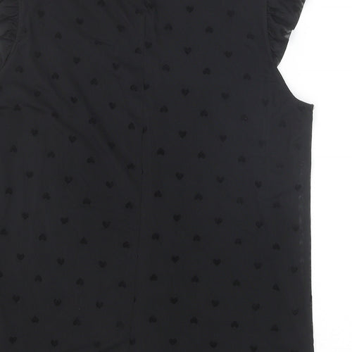 Oasis Womens Black Geometric Polyester Basic Tank Size M Scoop Neck - Hearts