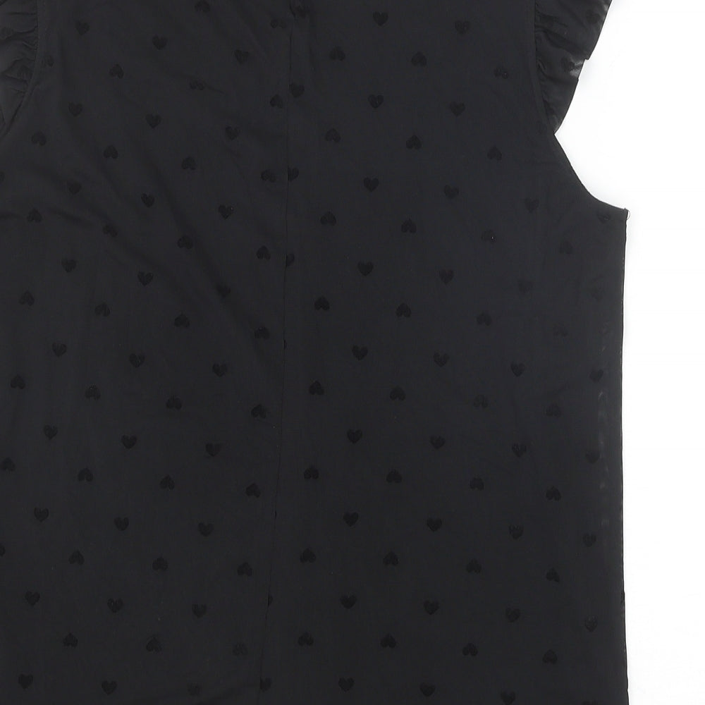Oasis Womens Black Geometric Polyester Basic Tank Size M Scoop Neck - Hearts