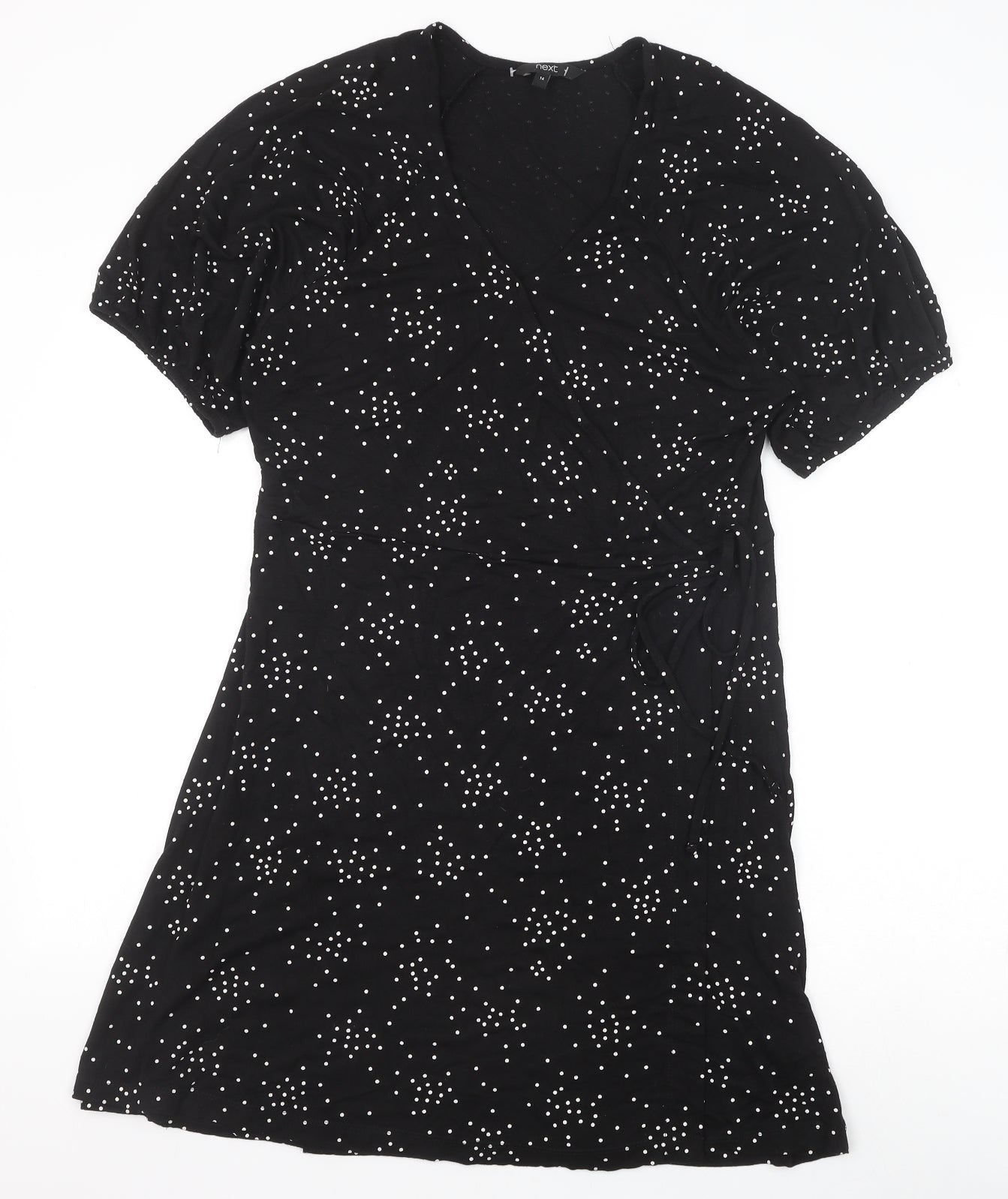 NEXT Womens Black Geometric Viscose Trapeze & Swing Size 14 V-Neck Tie