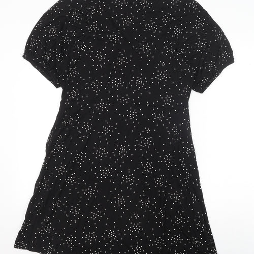 NEXT Womens Black Geometric Viscose Trapeze & Swing Size 14 V-Neck Tie