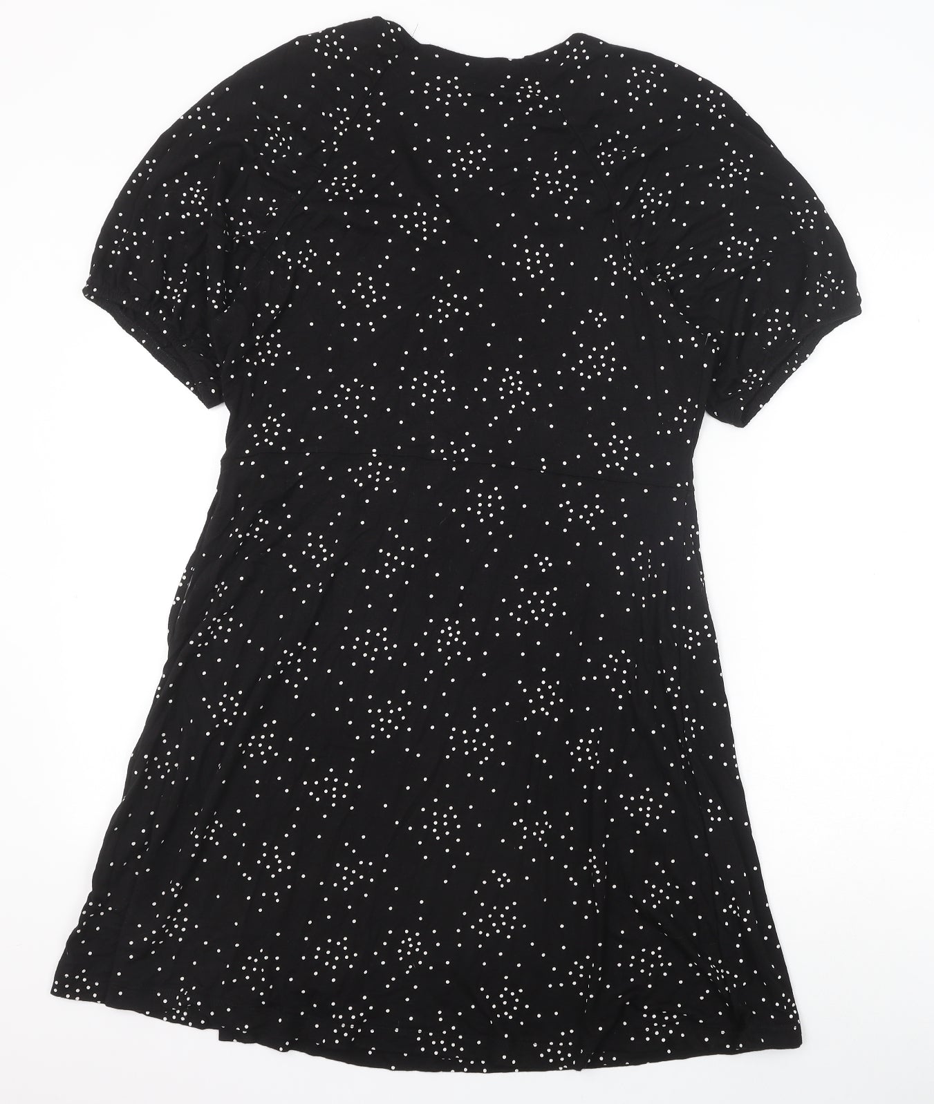 NEXT Womens Black Geometric Viscose Trapeze & Swing Size 14 V-Neck Tie