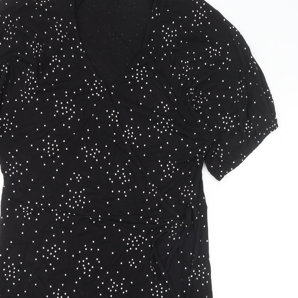 NEXT Womens Black Geometric Viscose Trapeze & Swing Size 14 V-Neck Tie