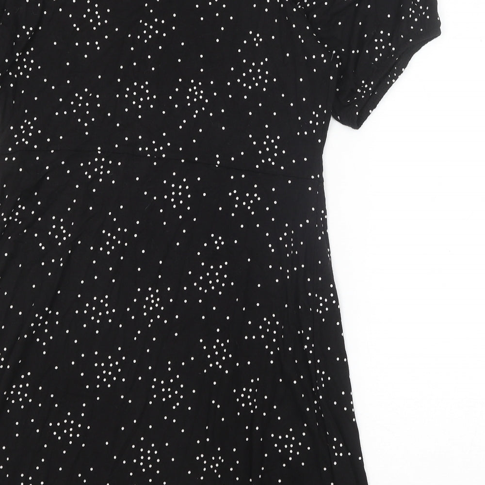 NEXT Womens Black Geometric Viscose Trapeze & Swing Size 14 V-Neck Tie