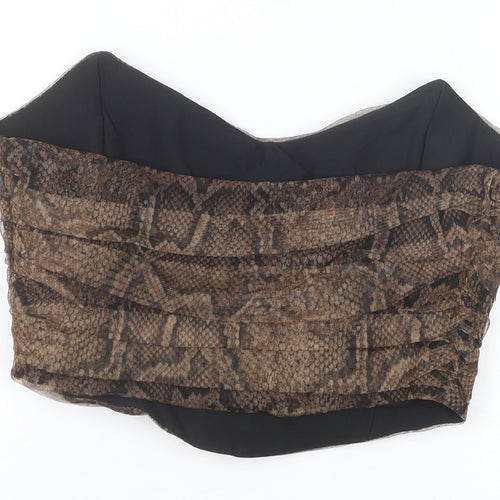 Zara Womens Brown Animal Print Polyester Cropped Tank Size L Sweetheart - Snake print
