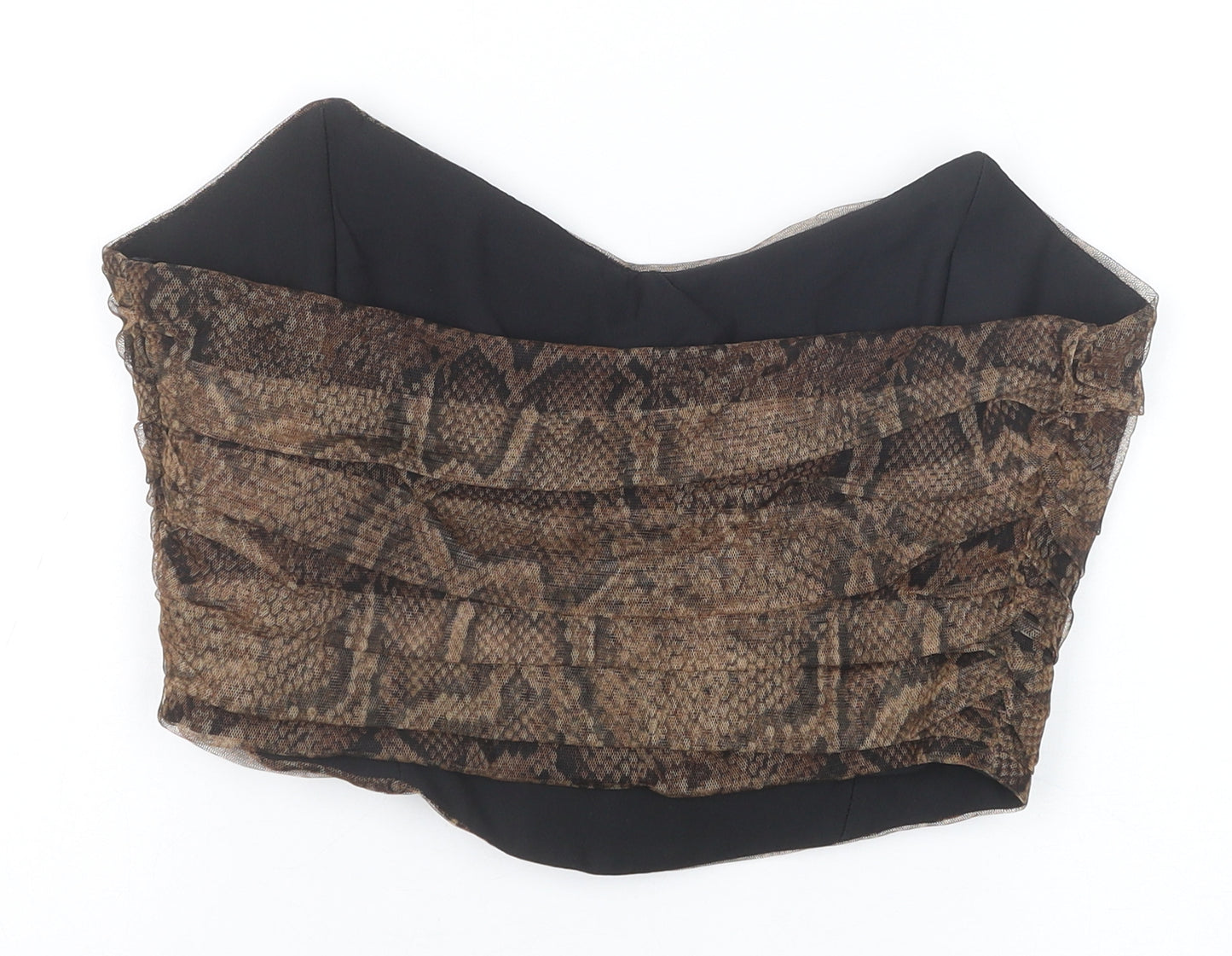Zara Womens Brown Animal Print Polyester Cropped Tank Size L Sweetheart - Snake print