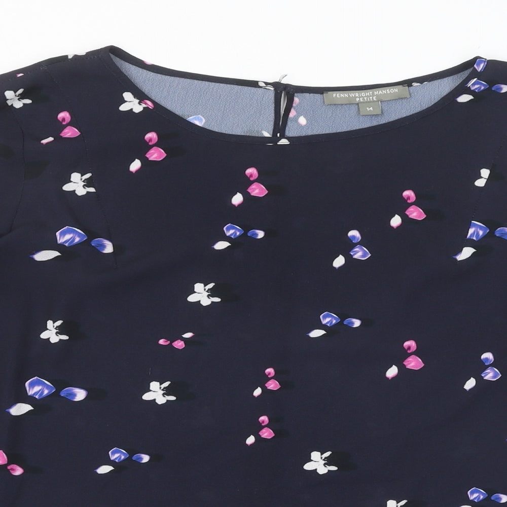 Fenn Wright Manson Womens Blue Geometric Polyester Basic Blouse Size 14 Round Neck