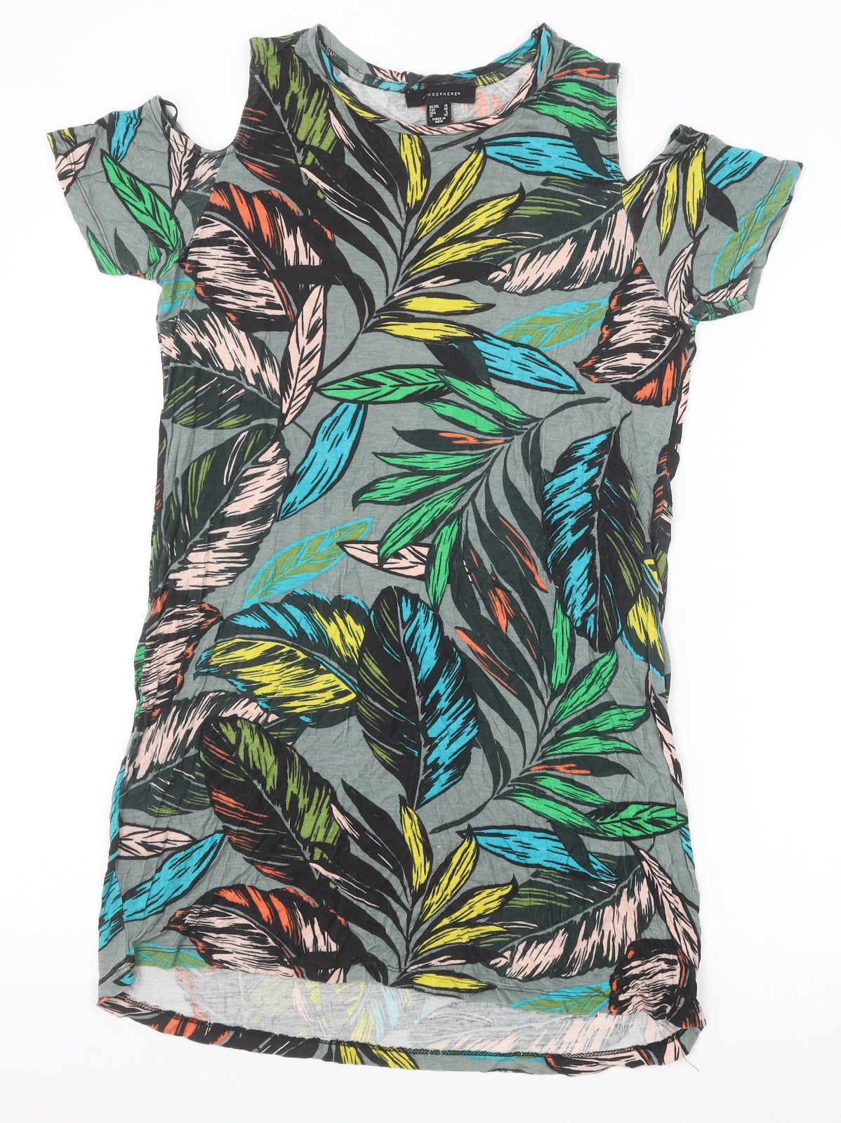 Primark Womens Multicoloured Floral Viscose T-Shirt Dress Size 10 Round Neck Pullover - Cold Shoulder