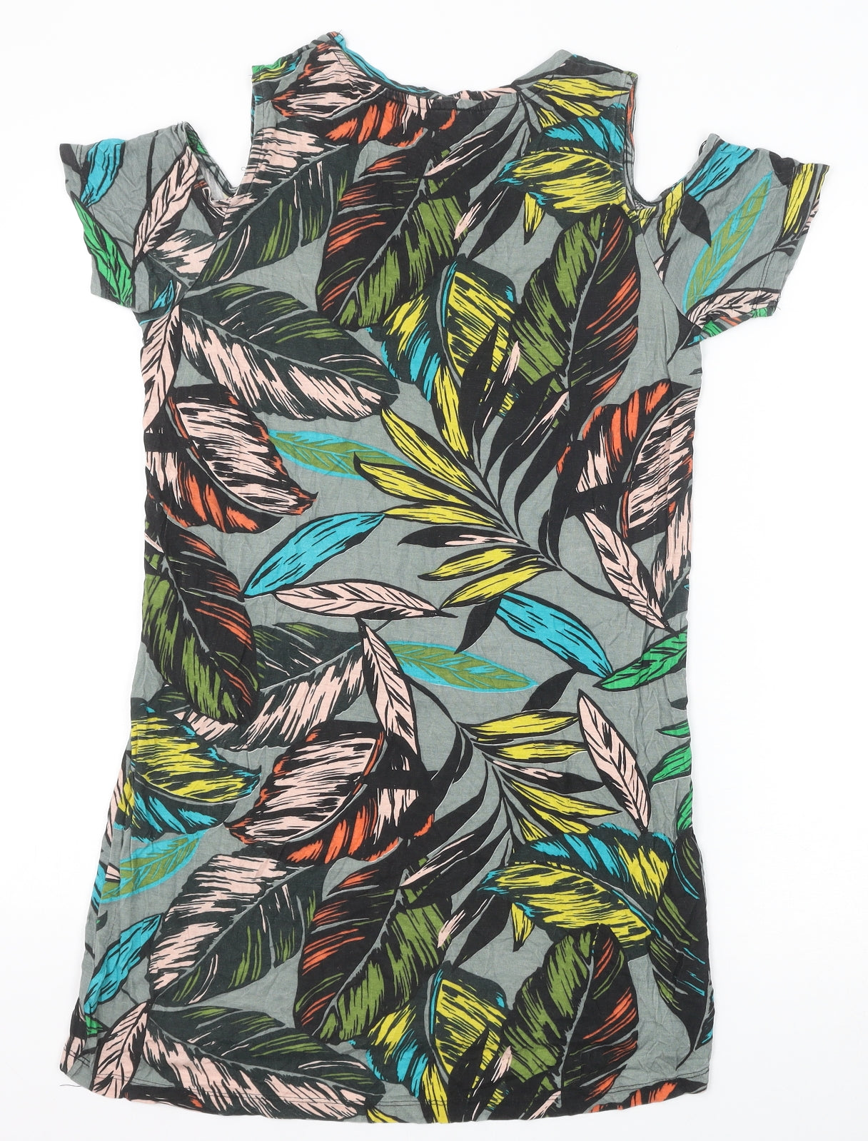 Primark Womens Multicoloured Floral Viscose T-Shirt Dress Size 10 Round Neck Pullover - Cold Shoulder