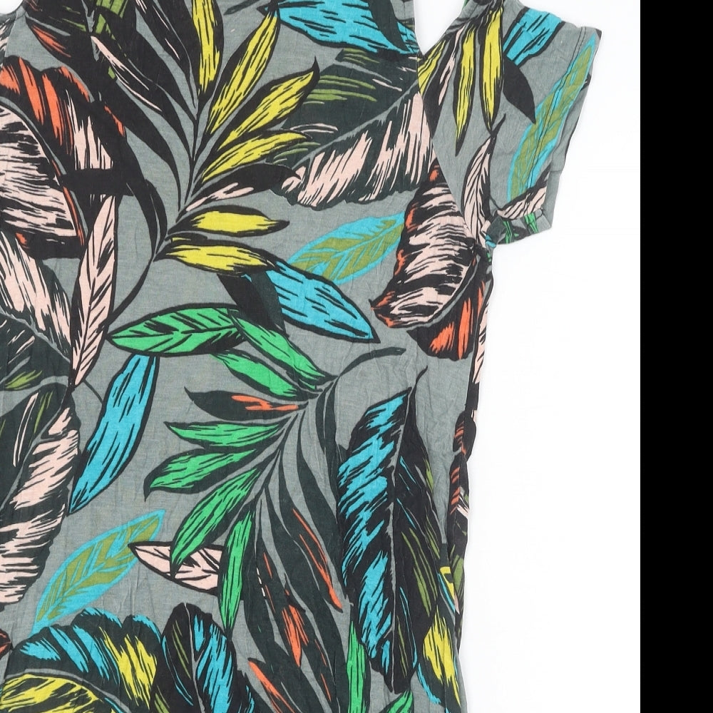 Primark Womens Multicoloured Floral Viscose T-Shirt Dress Size 10 Round Neck Pullover - Cold Shoulder