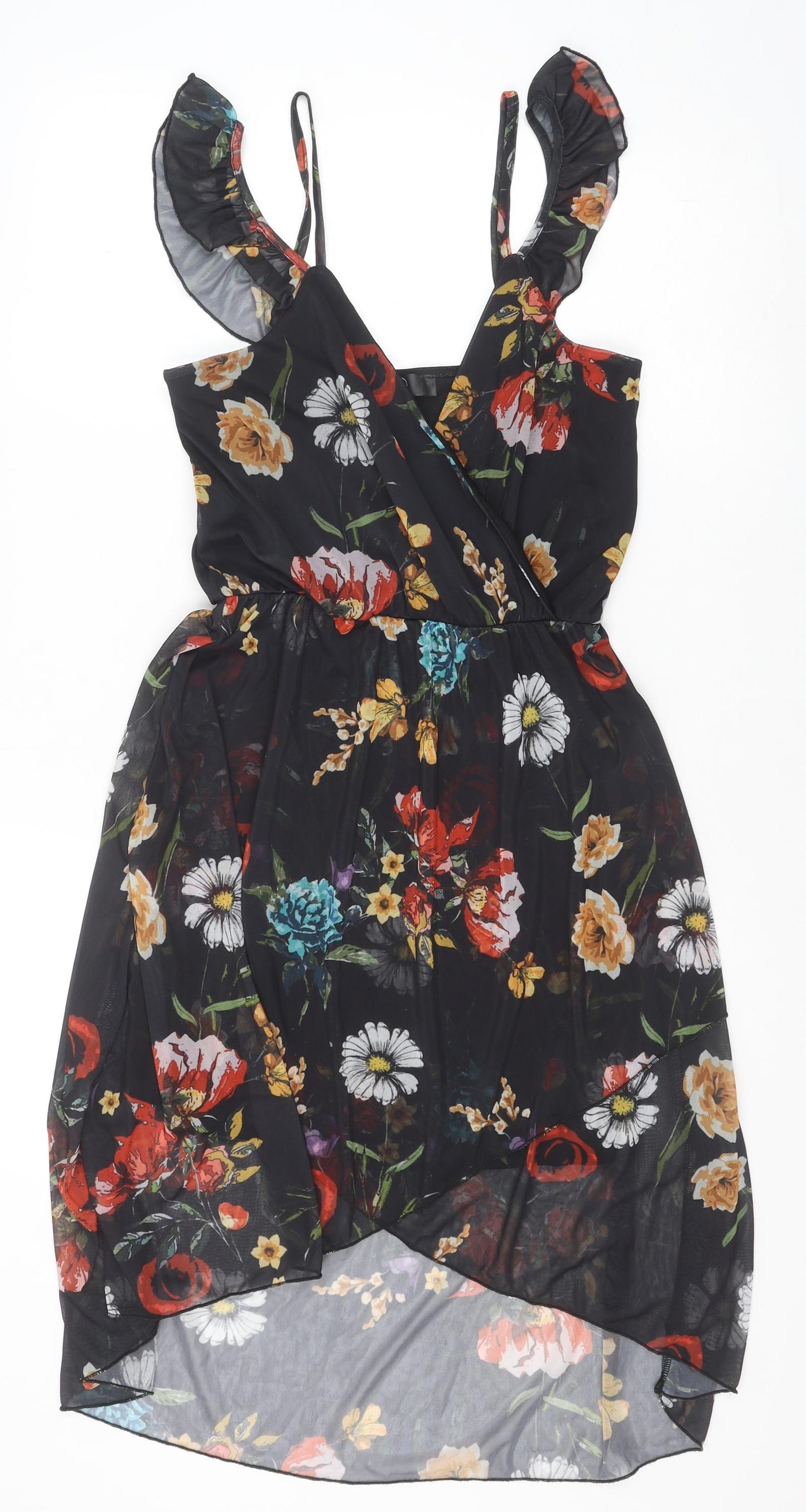 Missguided Womens Black Floral Polyester Fit & Flare Size 10 V-Neck Pullover