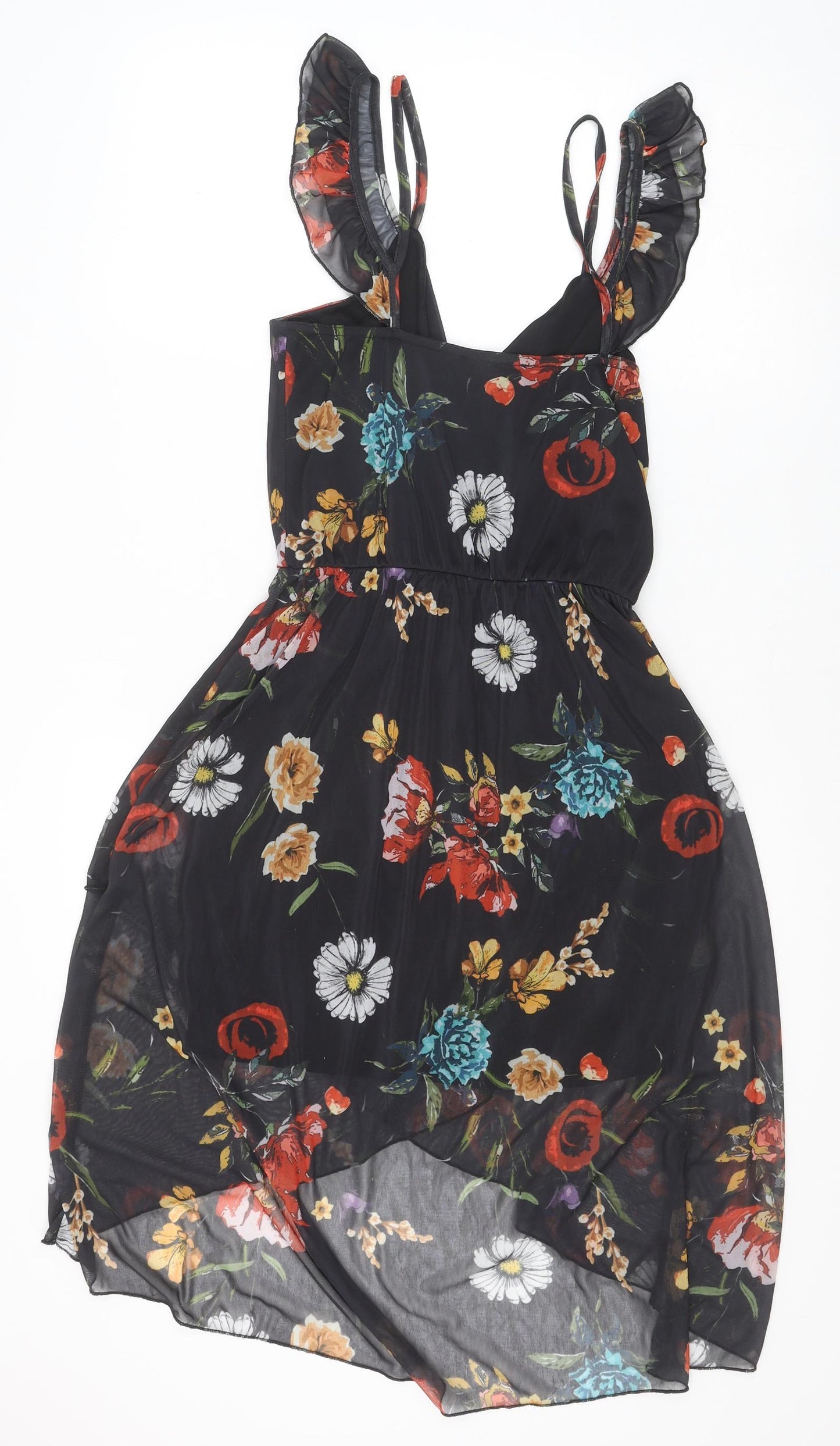 Missguided Womens Black Floral Polyester Fit & Flare Size 10 V-Neck Pullover