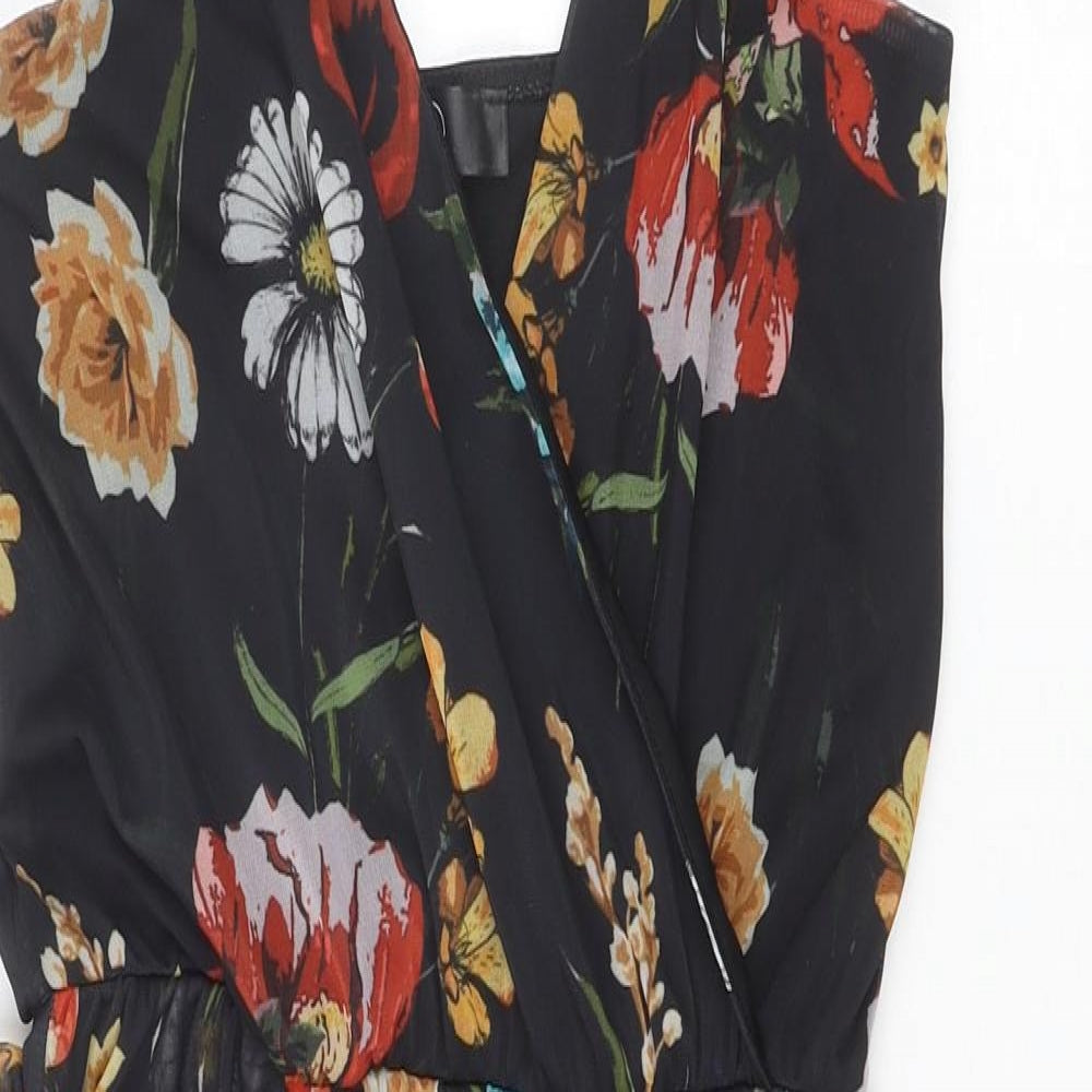 Missguided Womens Black Floral Polyester Fit & Flare Size 10 V-Neck Pullover
