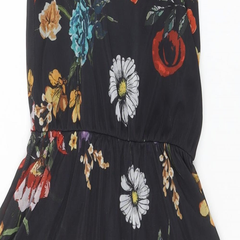 Missguided Womens Black Floral Polyester Fit & Flare Size 10 V-Neck Pullover