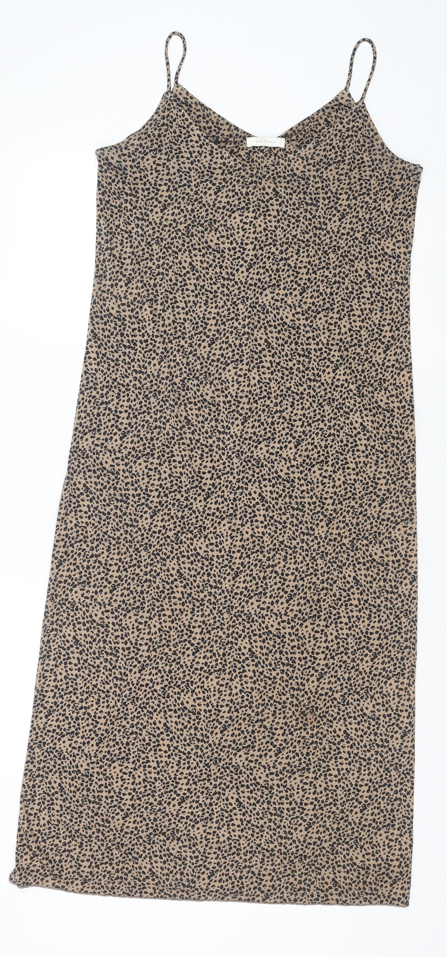 eseOese Womens Brown Geometric Polyester Slip Dress Size S V-Neck Pullover