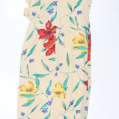 Country Casuals Womens Beige Floral Viscose Wrap Dress Size 10 Round Neck Zip