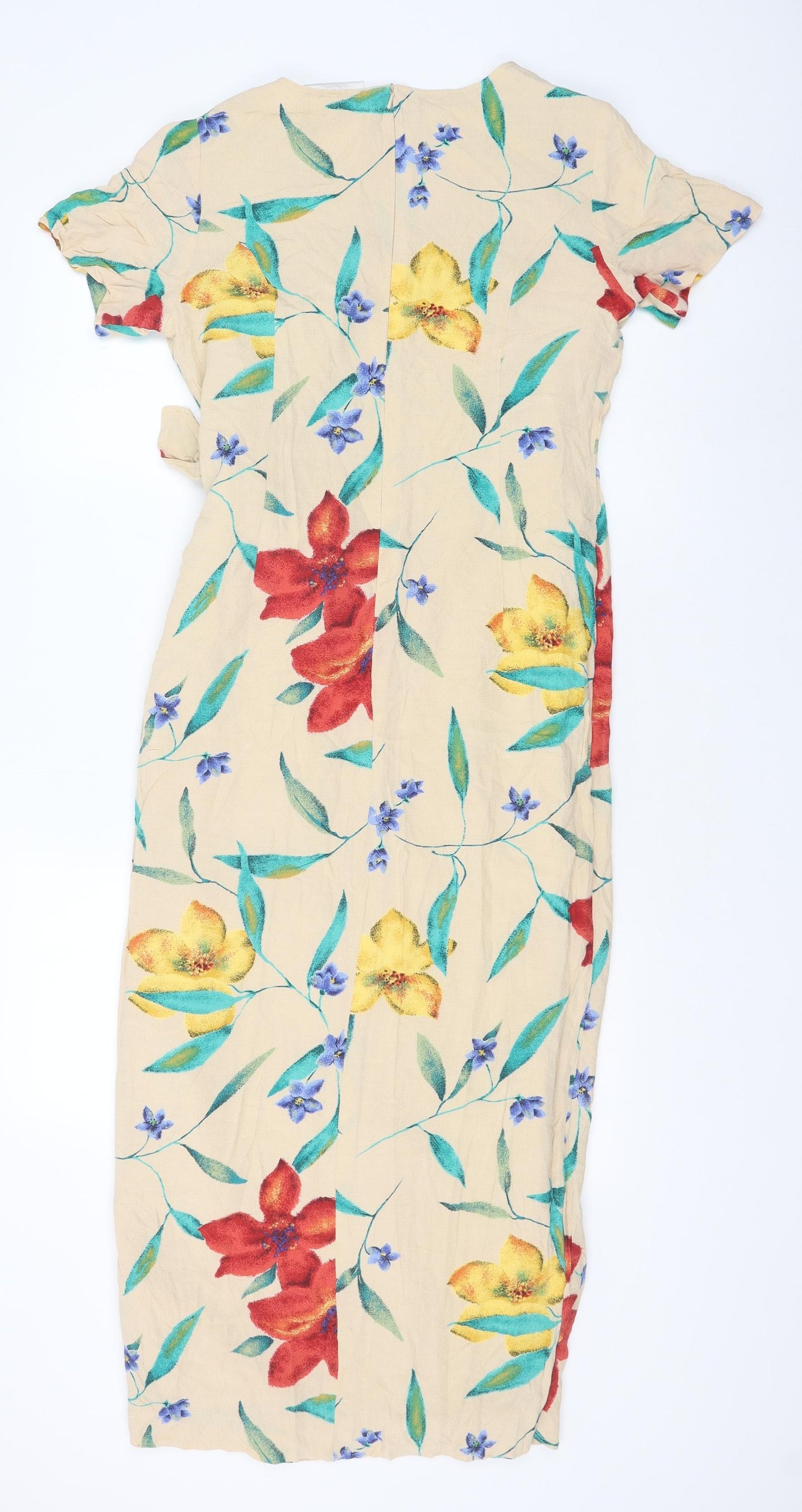 Country Casuals Womens Beige Floral Viscose Wrap Dress Size 10 Round Neck Zip