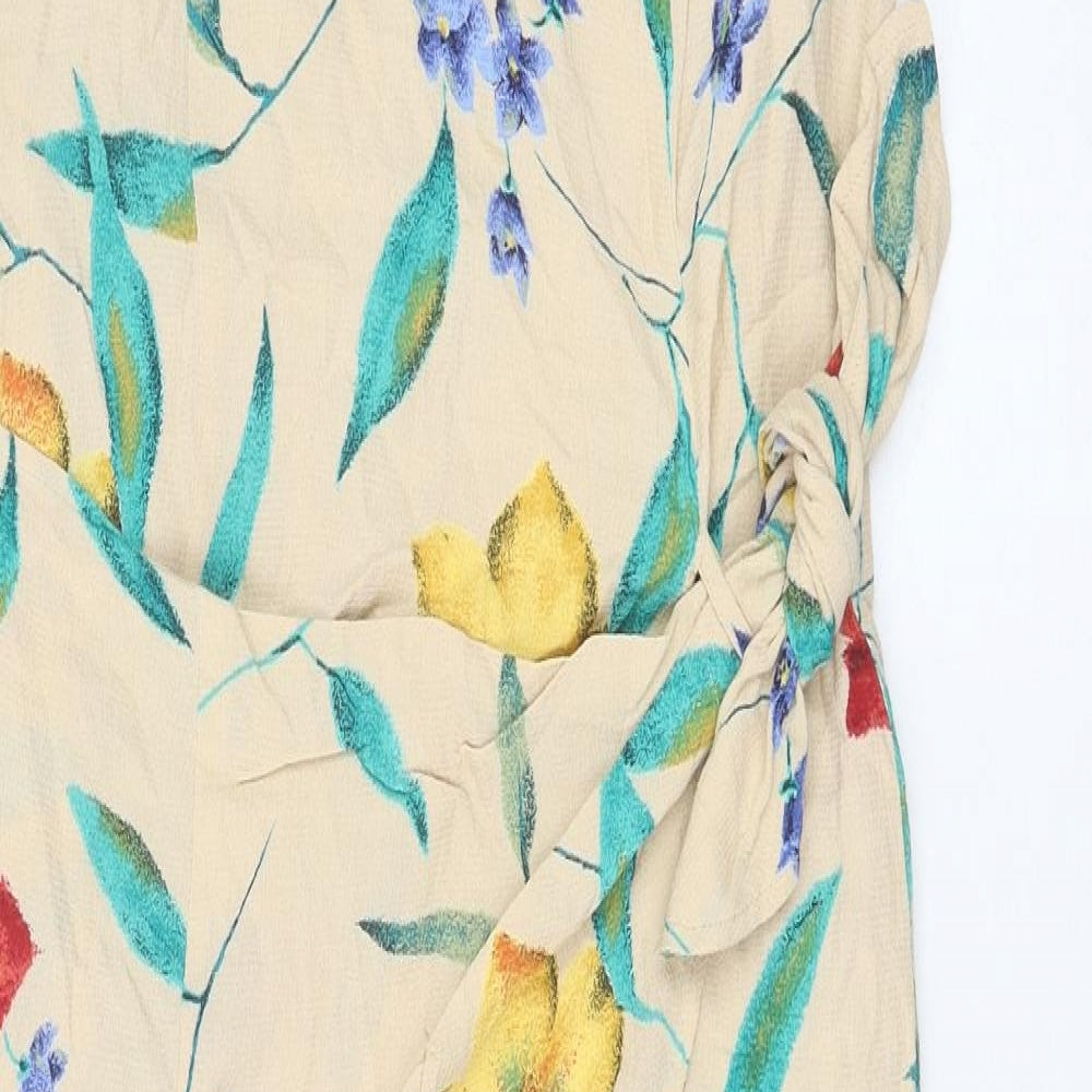 Country Casuals Womens Beige Floral Viscose Wrap Dress Size 10 Round Neck Zip