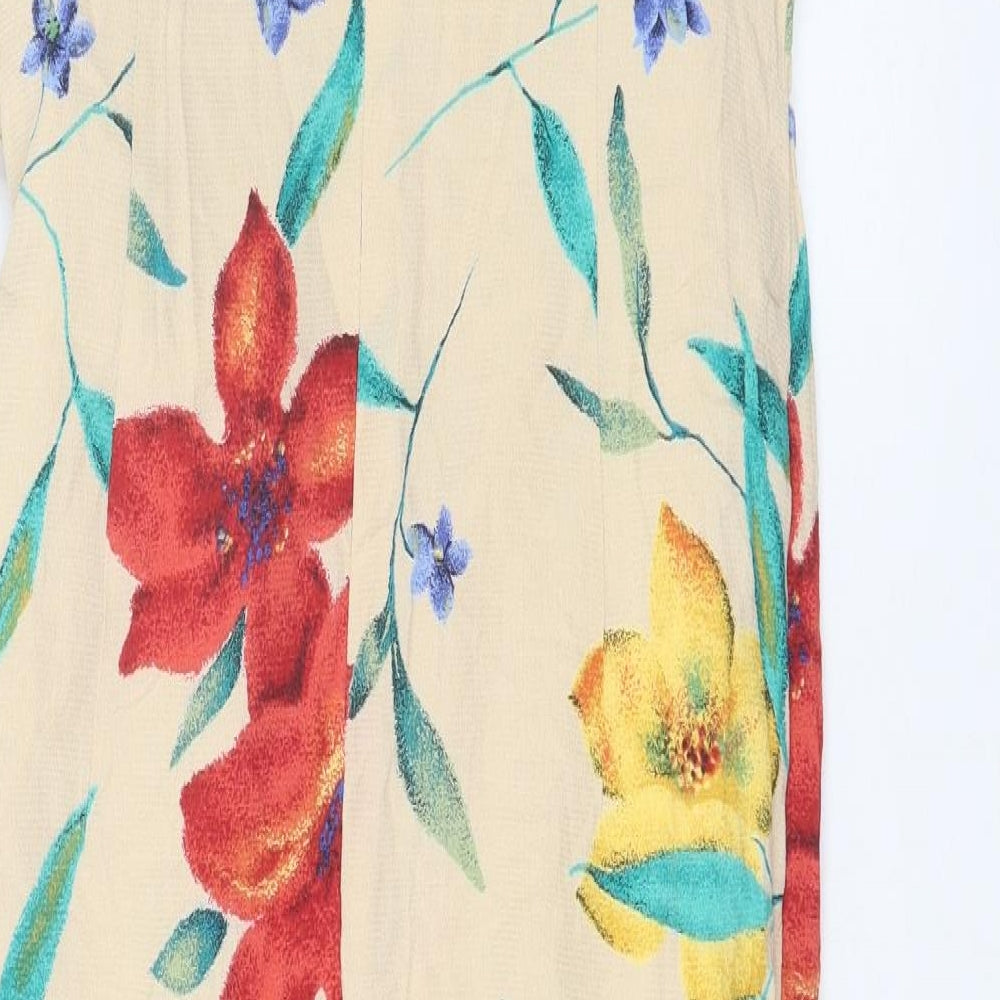 Country Casuals Womens Beige Floral Viscose Wrap Dress Size 10 Round Neck Zip