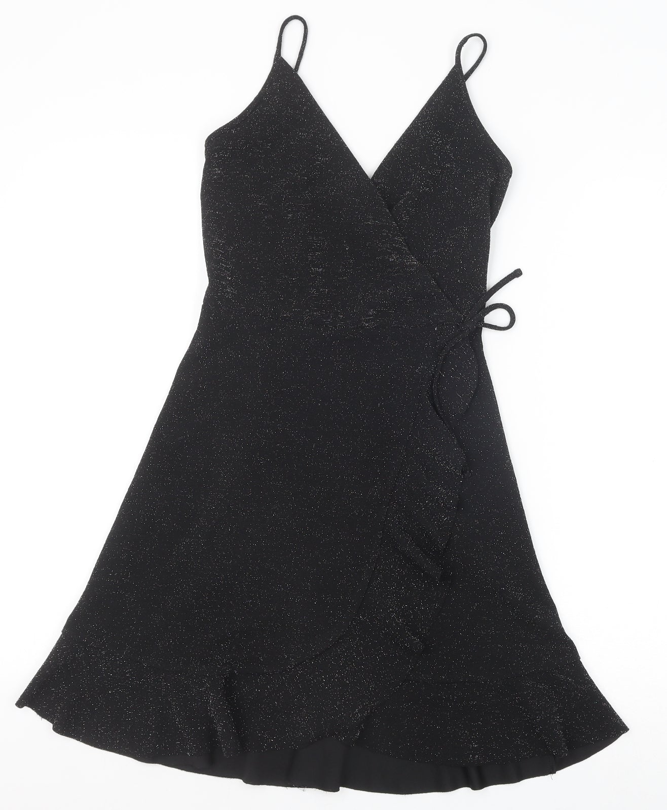New Look Womens Black Polyester Wrap Dress Size 6 V-Neck Tie