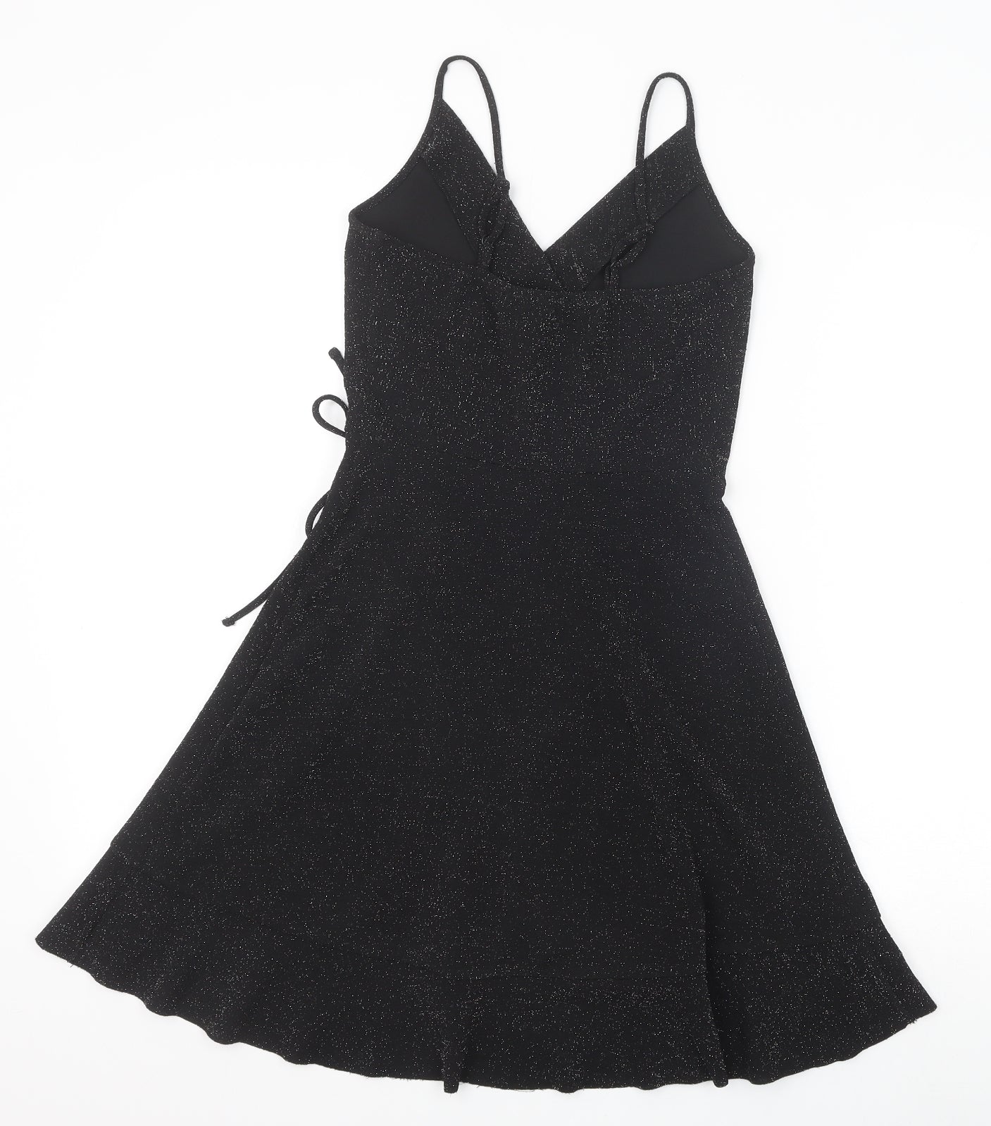 New Look Womens Black Polyester Wrap Dress Size 6 V-Neck Tie