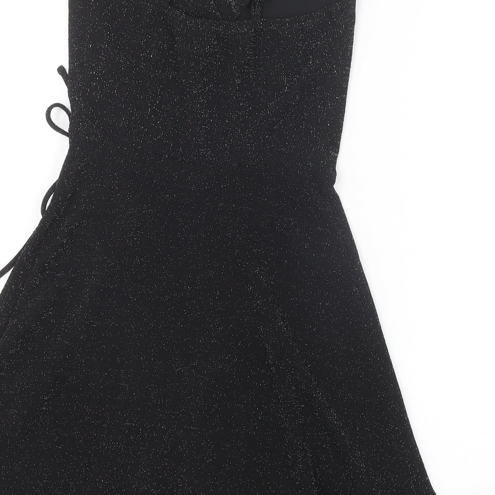 New Look Womens Black Polyester Wrap Dress Size 6 V-Neck Tie