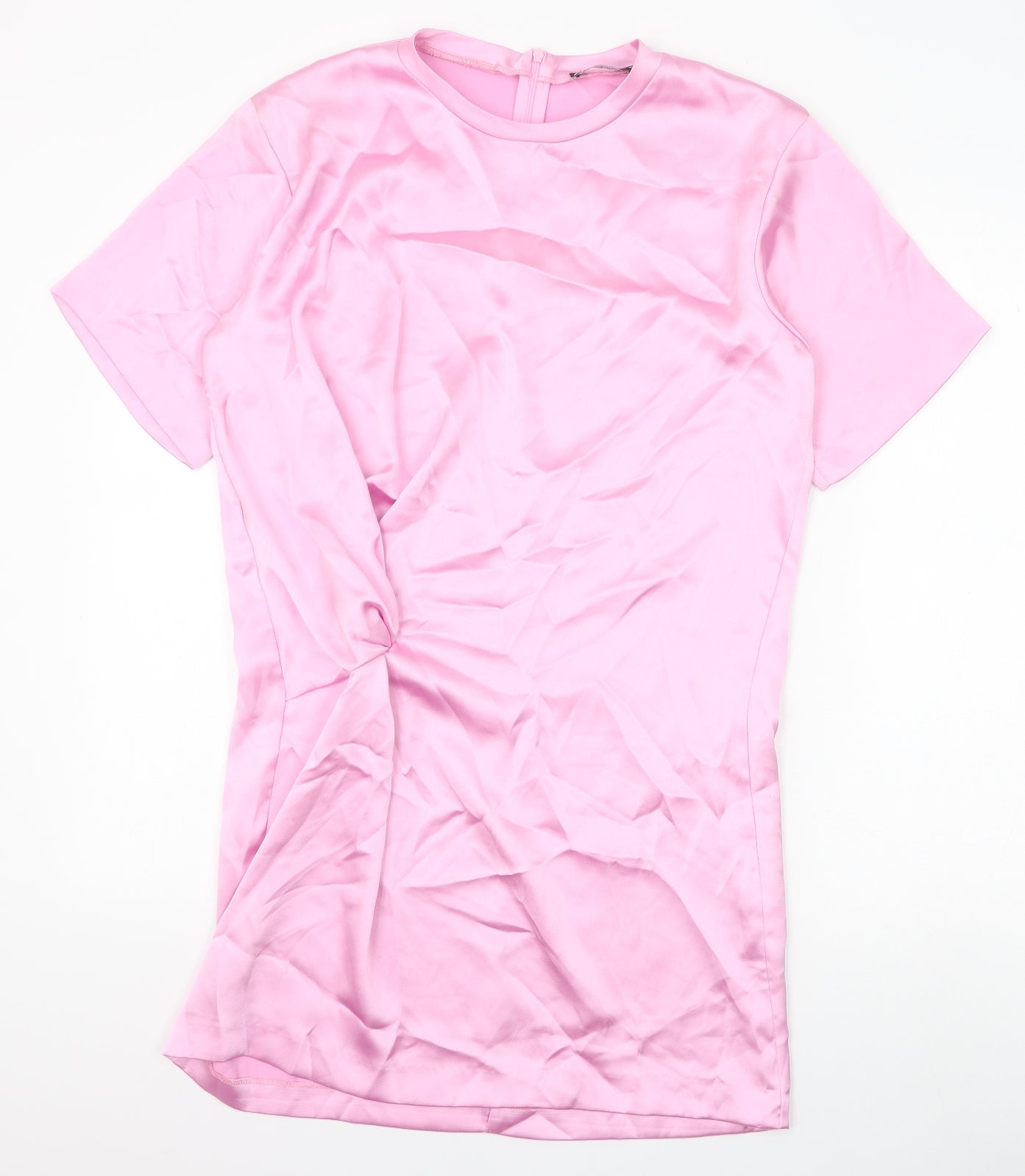 Zara Womens Pink Polyester T-Shirt Dress Size M Round Neck Zip