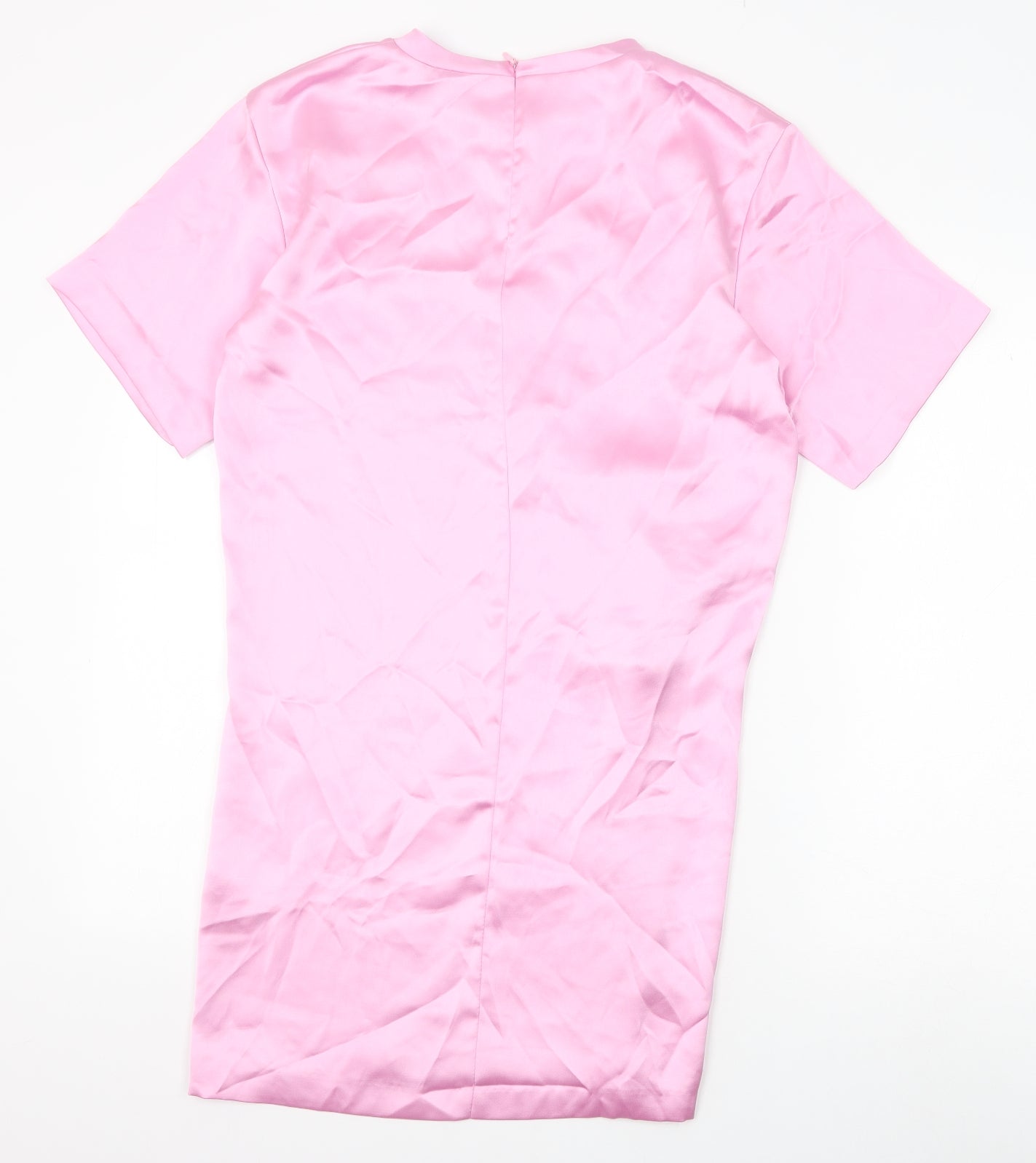 Zara Womens Pink Polyester T-Shirt Dress Size M Round Neck Zip