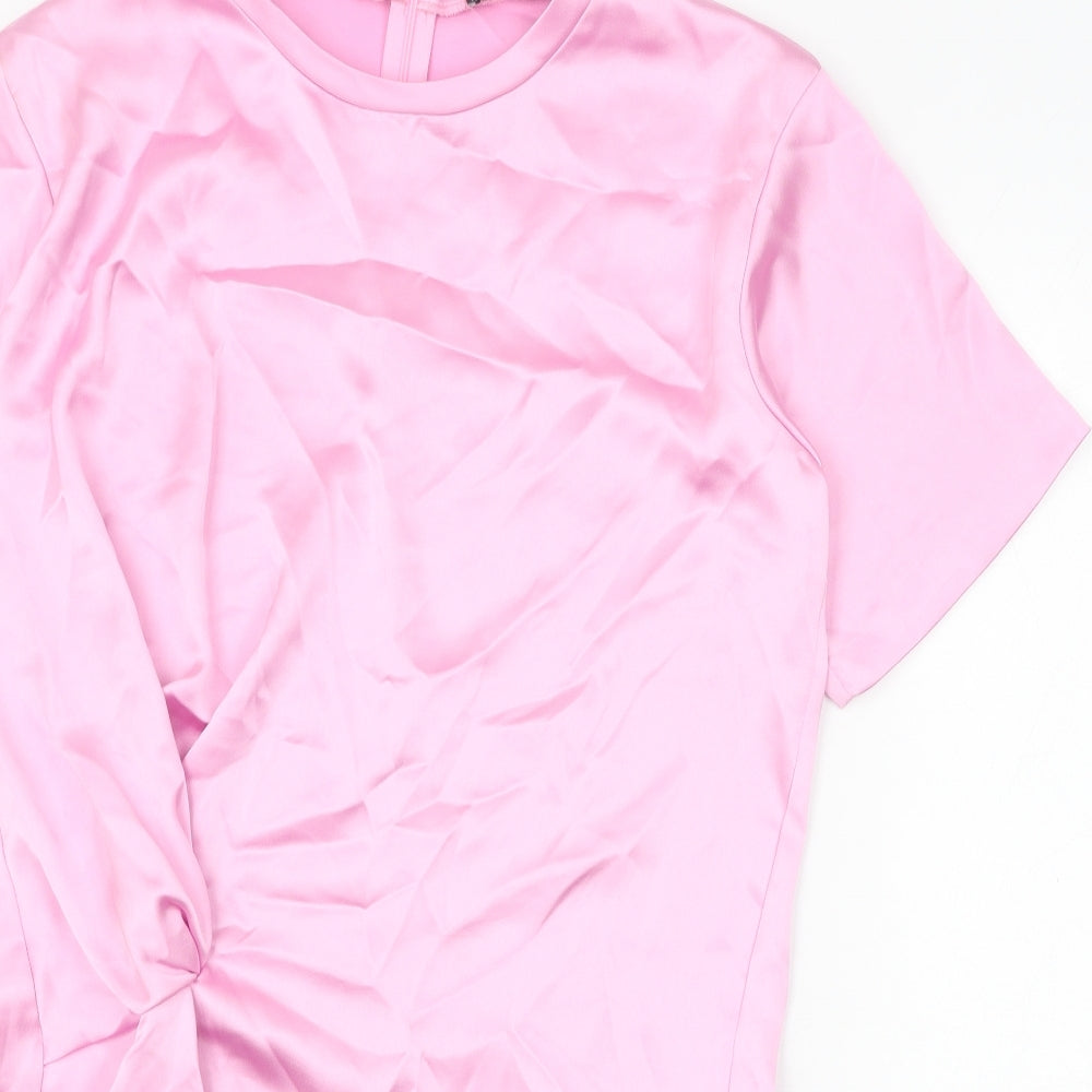Zara Womens Pink Polyester T-Shirt Dress Size M Round Neck Zip