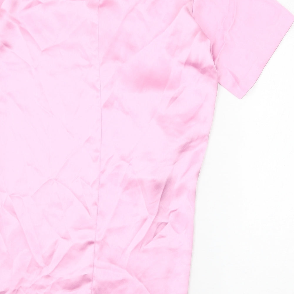 Zara Womens Pink Polyester T-Shirt Dress Size M Round Neck Zip