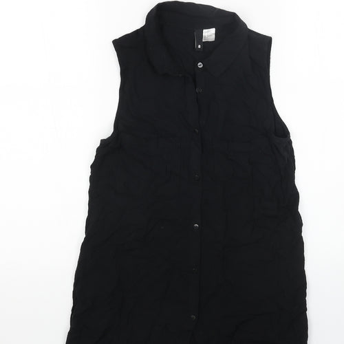 H&M Womens Black Viscose Basic Button-Up Size 8 Collared