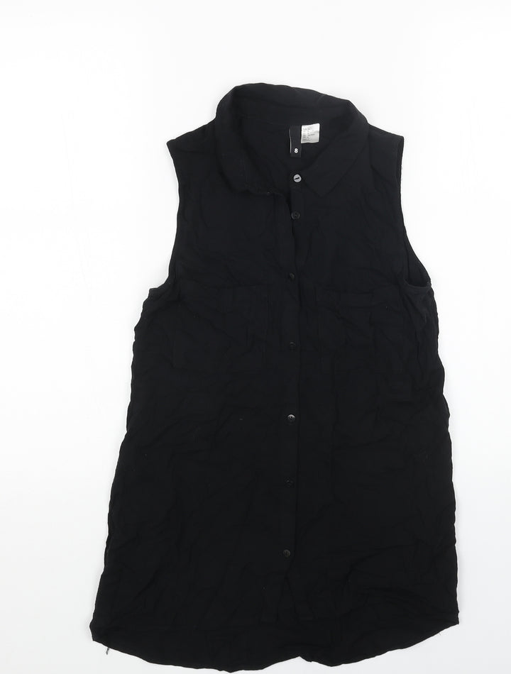 H&M Womens Black Viscose Basic Button-Up Size 8 Collared