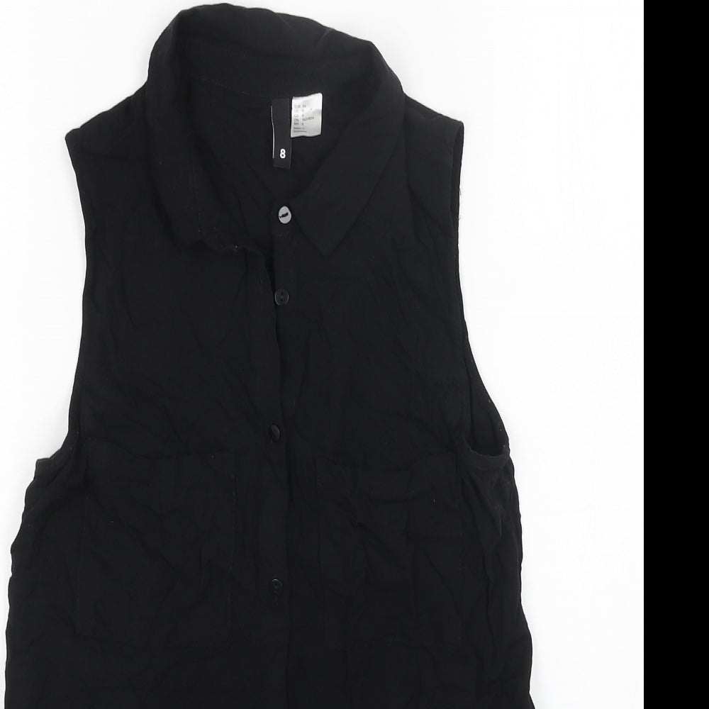 H&M Womens Black Viscose Basic Button-Up Size 8 Collared