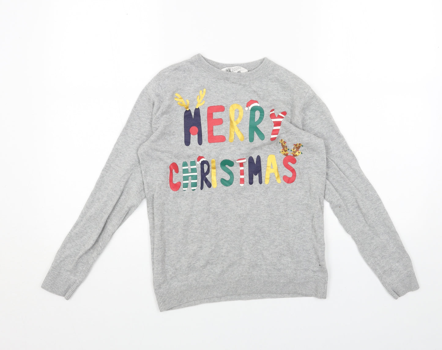 H&M Boys Grey Round Neck Acrylic Pullover Jumper Size 9-10 Years Pullover - Merry Christmas