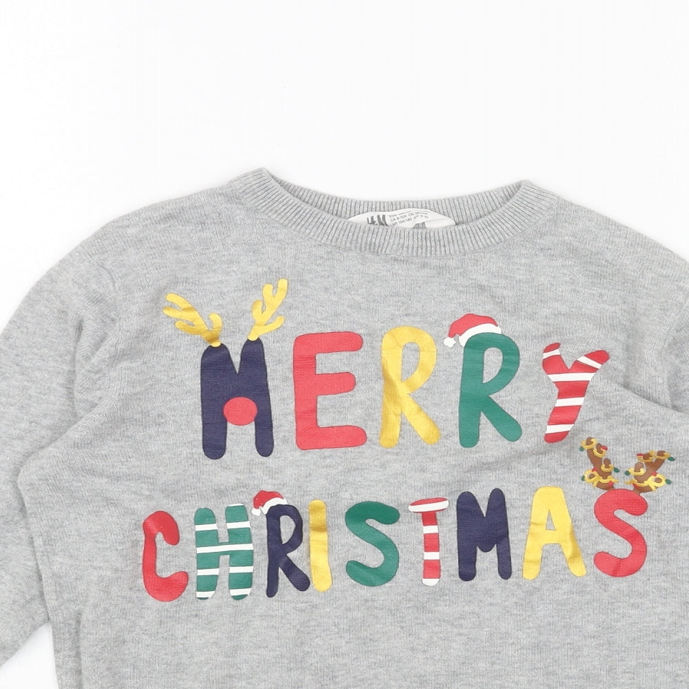 H&M Boys Grey Round Neck Acrylic Pullover Jumper Size 9-10 Years Pullover - Merry Christmas