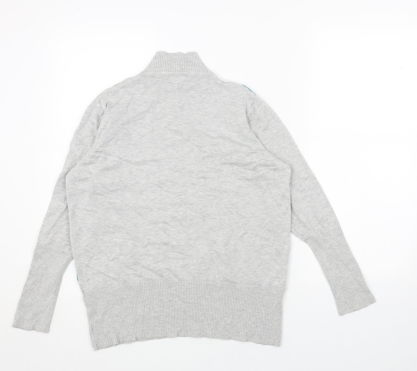 Text Womens Grey High Neck Argyle/Diamond Acrylic Pullover Jumper Size M