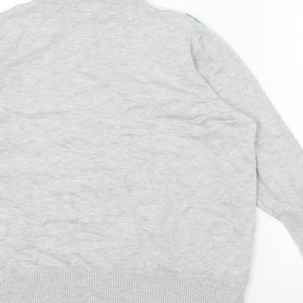 Text Womens Grey High Neck Argyle/Diamond Acrylic Pullover Jumper Size M